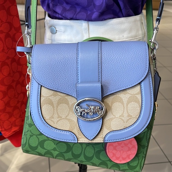 Coach Georgie Saddle Bag In Signature Canvas Light Khaki / Marble Blue - Picture 4 of 16